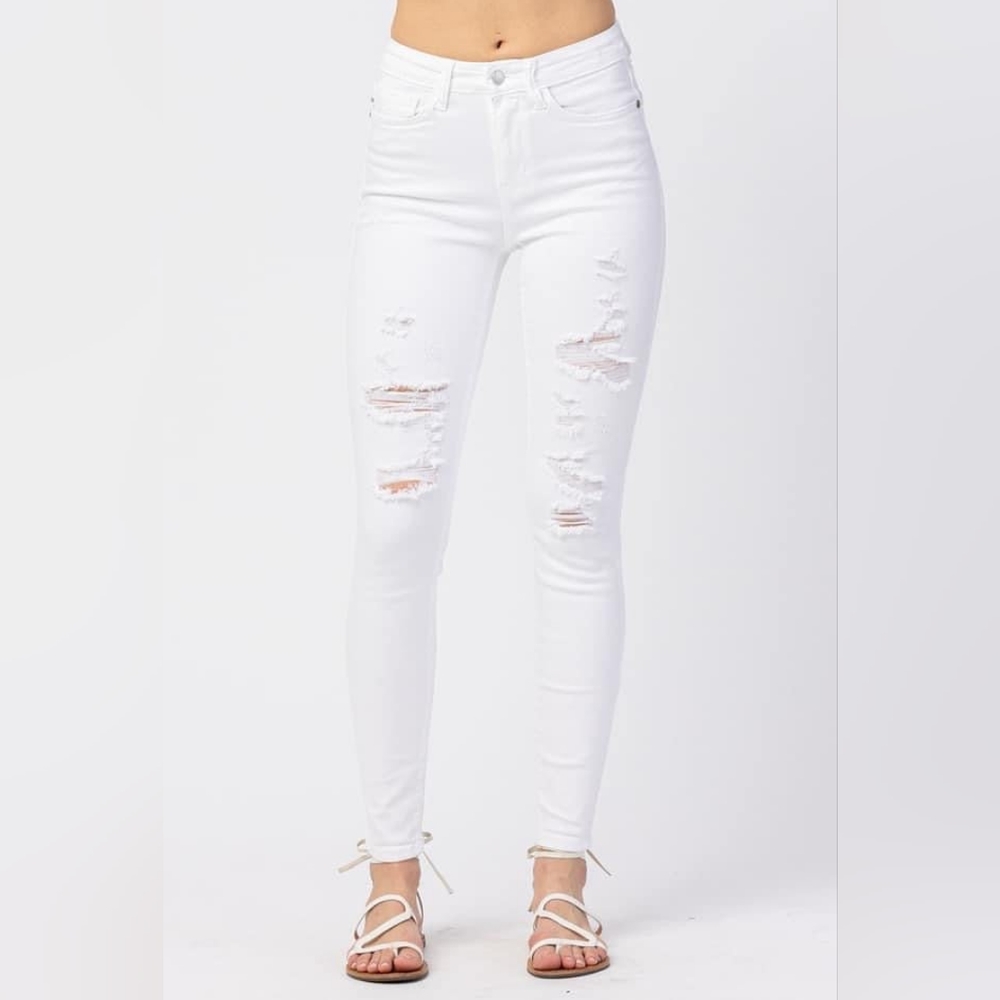 Judy Blue Distressed White Skinny Jeans